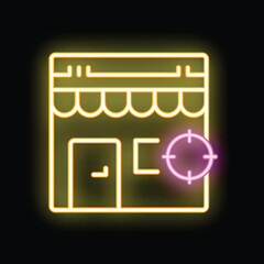 Poster - Neon sign illustrating the concept of targeting online shops with a target superimposed on a storefront