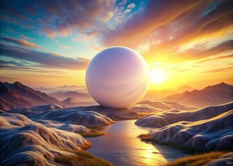 Wall Mural - Abstract White Sphere Landscape Photography - 3D Rendered Surreal Scene