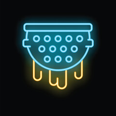 Poster - neon glowing symbol of colander draining water isolated on a black background