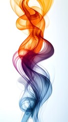 Wall Mural - An abstract swirl of colorful smoke featuring dynamic curves in shades of orange, purple, and blue, creating a captivating visual flow against a light background.