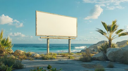 Poster - Coastal Billboard by Ocean with Clear Sky and Surrounding Nature Capturing Scenic Landscape and Tranquil Atmosphere