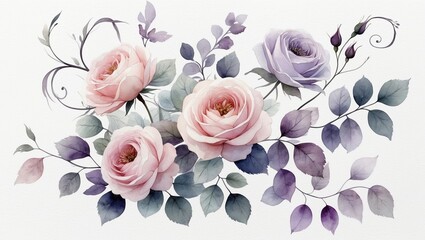 Poster - Beautiful arrangement of pastel roses and leaves creating an elegant floral design suitable for various decor styles