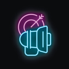 Poster - Neon glow representing a marketing campaign hitting the target customers with a megaphone