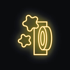 Poster - Yellow neon icon representing a loyalty program with stars and a discount symbol on a black background