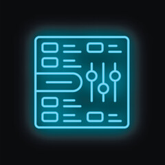 Poster - Blue neon icon of an audio equalizer glowing against a black background