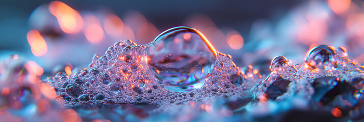 Poster - Close-up Photograph of Illuminated Foam and Bubbles