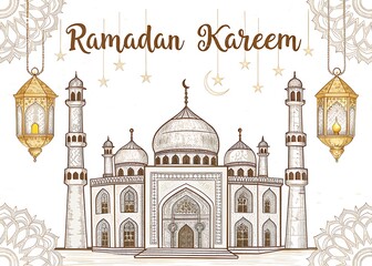 Ramadan Kareem Elegant Mosque and Lanterns