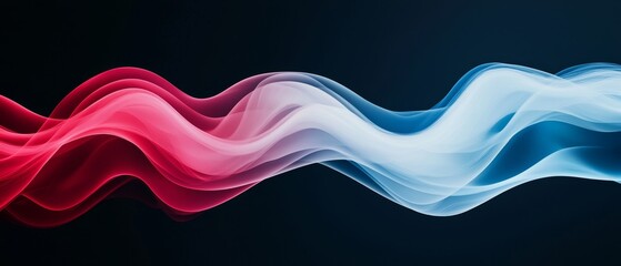 Fototapete - A fluid wave blends red and blue hues against a dark background, creating a dynamic and visually striking abstract design.