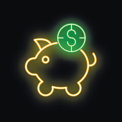 Wall Mural - Neon piggy bank saving money with target sign concept for investment, banking, finance, and business