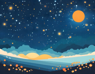 Poster - Night Sky with Stars and Moon