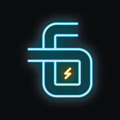 Poster - Neon sign representing a power bank being charged with a cable