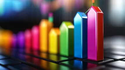 Poster - A colorful bar graph displayed on a keyboard, representing data visualization and analytics in a modern digital environment.