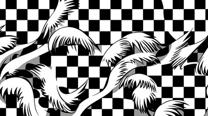 Poster - Stylized Palm Trees Against Checkered Background
