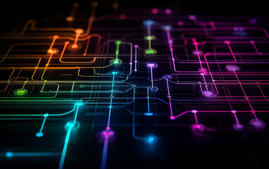 Poster - A vibrant, abstract representation of interconnected lines and nodes, symbolizing digital networks and technology.
