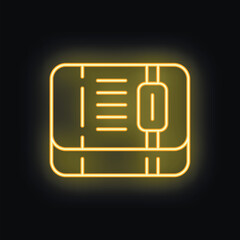Poster - Yellow neon sign depicting a luggage locker, glowing on a black background