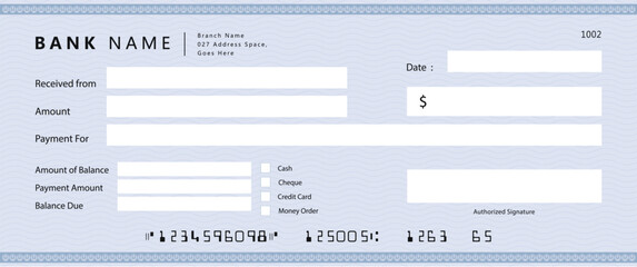 Wall Mural - bank check, vector blank money cheque, checkbook template with guilloche pattern and fields. currenc