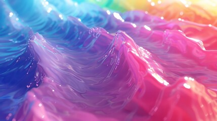 Poster - Colorful gradient waves create an abstract iridescent background with a captivating visual depth and fluid motion