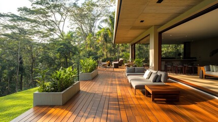 Wall Mural - Modern deck overlooking lush forest.