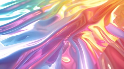 Poster - Vibrant iridescent gradient abstract background in smooth flowing waves showcasing a dynamic interplay of colors