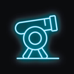 Wall Mural - Neon cannon is shooting light blue beams in the dark with a black background