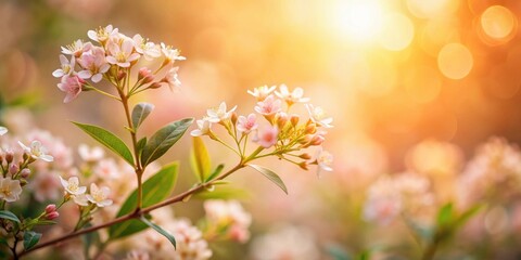 Wall Mural - Golden Hour Blossoms Delicate Pink Flowers in Soft Sunlight, a Serene Springtime Scene