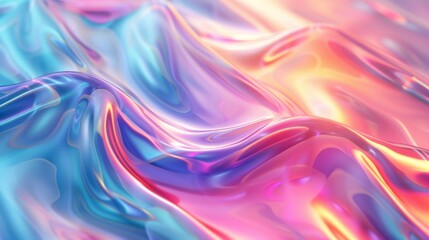 Poster - Iridescent gradient waves create an abstract background with smooth transitions of color and light