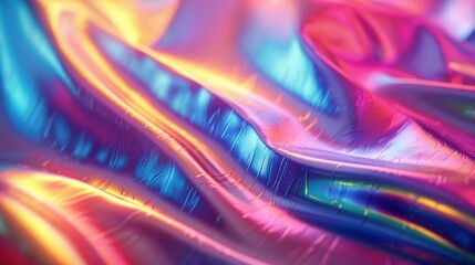 Poster - Vibrant iridescent gradient waves create an abstract background with dynamic textures and colors