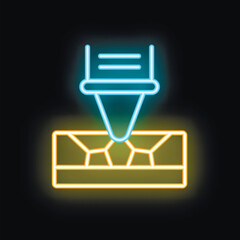 Poster - Neon icon of a 3d printer printing a surface with honeycomb infill, ideal for websites and mobile apps