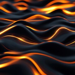 Poster - Abstract Waves of Orange Light Flowing on Dark Surface, Creating a Hypnotic Visual Experience with Smooth, Seamless Transitions and Vibrant Energy. Dynamic Digital Art.