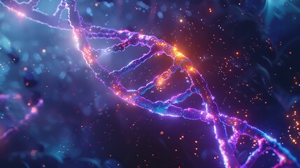 Poster - A DNA double helix structure with vibrant, glowing strands and a dynamic, 3D appearance