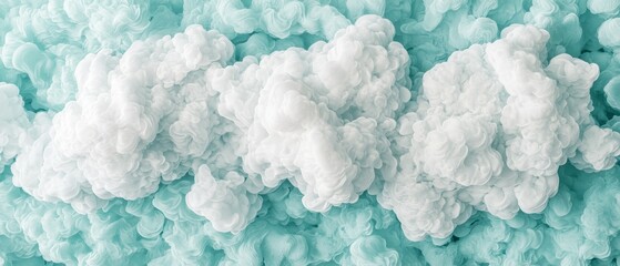 Poster - A serene, abstract composition featuring fluffy white clouds against a calming turquoise background, evoking tranquility and softness.