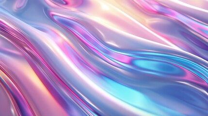 Poster - Vibrant abstract gradient background showcasing iridescent waves in soft hues of blue, pink, and lavender tones