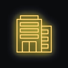 Poster - Yellow neon sign representing an office building on a black background