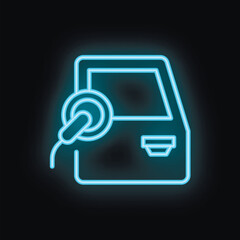 Poster - Neon icon of a smart car door being unlocked remotely using a smartphone app