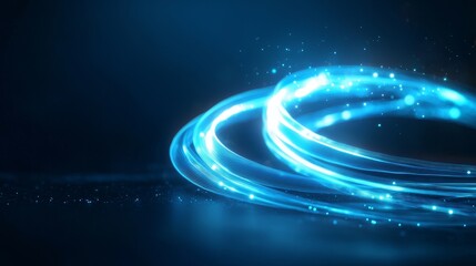 Poster - A mesmerizing display of glowing blue light trails swirling against a dark background, evoking a sense of motion and energy.