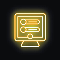 Poster - neon computer icon glowing yellow against a dark background, showcasing an online survey with select