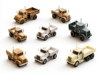 Fototapete - Icônes de camions benne en 3D sur fond blanc