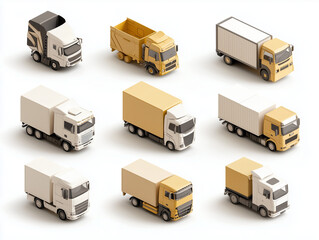 Fototapete - Icônes de camions de livraisons en 3D sur fond blanc