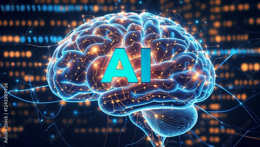 AI Neural Network Brain: Glowing Futuristic Brain with Digital Pathways ...