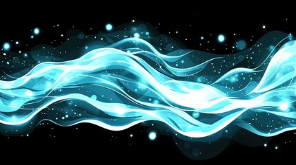 Poster - Abstract Glowing Blue Waves With Sparkling Lights