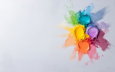 Poster - A vibrant splash of colorful powders against a light background, creating an artistic and energetic visual effect.