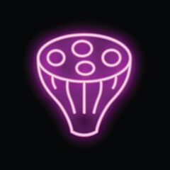 Poster - Bright pink neon lotus seed pod glowing on a black background