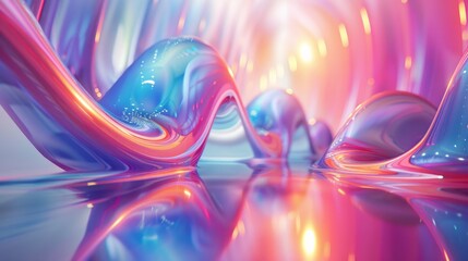 Poster - Iridescent waves create a vibrant abstract landscape with a smooth gradient background