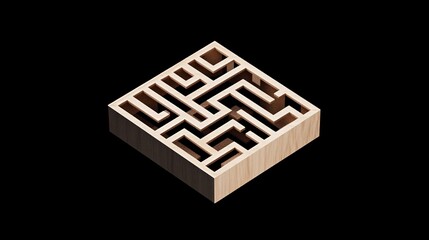 Poster - Wooden square maze representing choice, direction, and the fear of a better option - fobo - , symbolizing decision making fear and job insecurity in a complex situation