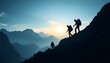 © Alex - Silhouette of climbers who climbed to the top of the mountain thanks to mutual assistance and teamwork