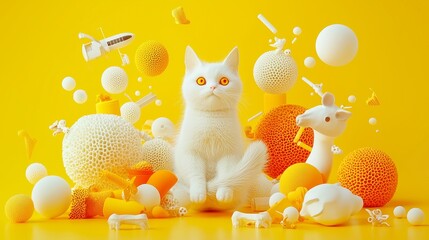 Poster - AI pet industry trend analysis, guiding brands in market positioning, featuring a 3D vector design, minimalist backdrop, clean aesthetic, ample free space for clarity.