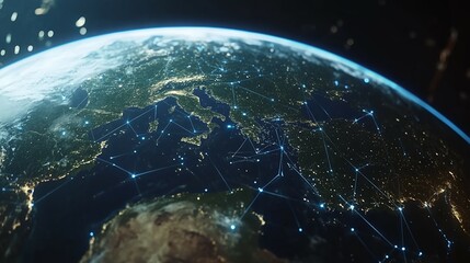 Fototapete - Digital earth network, planet with glowing connections representing data transfer, concept global network, internet, communication, technology, business, future