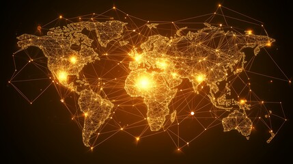 Fototapete - Global network connection, World map with glowing nodes and lines on dark background, Concept global network, communication, technology, innovation, business, data