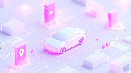 Poster - Urban Mobility Optimizer, AI system enhances transportation efficiency, analyzes traffic patterns, features a sleek 3D vector design in a minimalist, open environment.