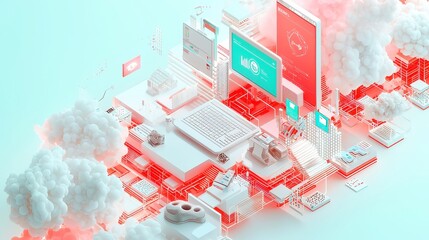 Poster - AI Banking Insights, an advanced AI system analyzing digital banking trends, optimizing fintech services, featuring a sleek 3D vector design in a minimalist setting with ample free space.
